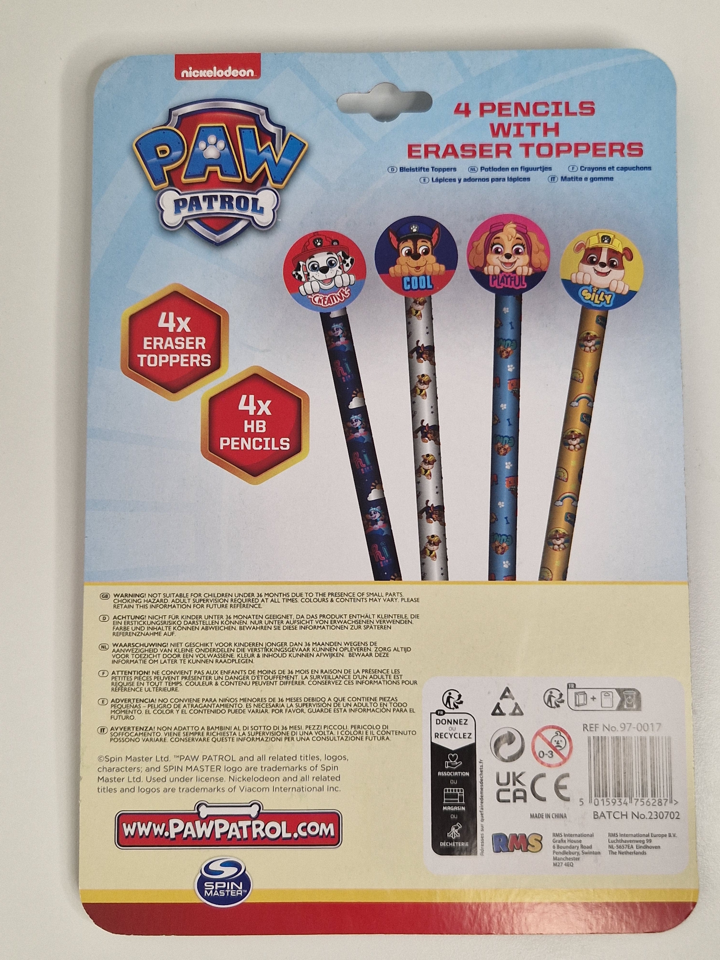 Paw Patrol Pencils with Eraser Toppers