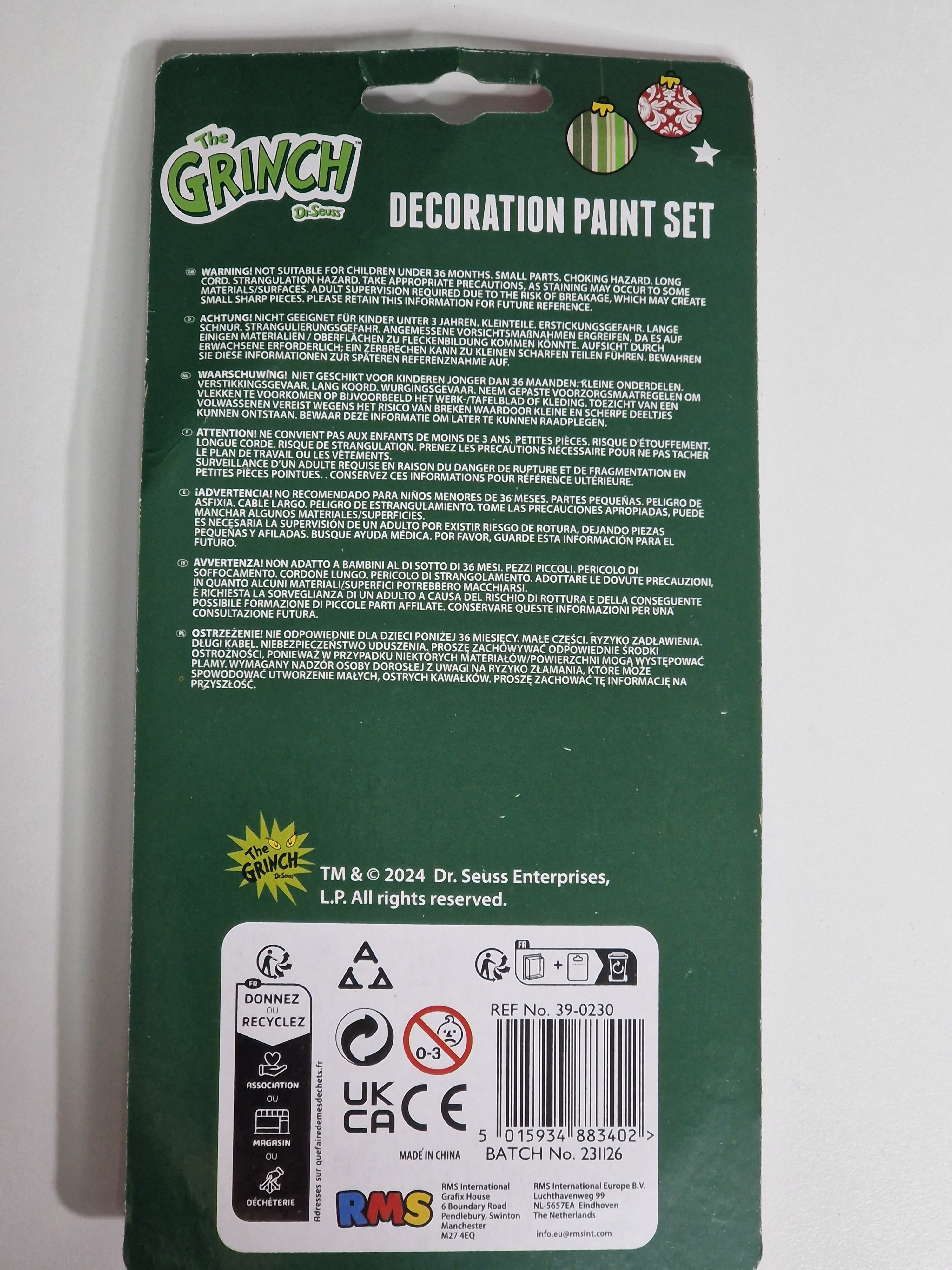 The Grinch Decoration Paint Set 3pk